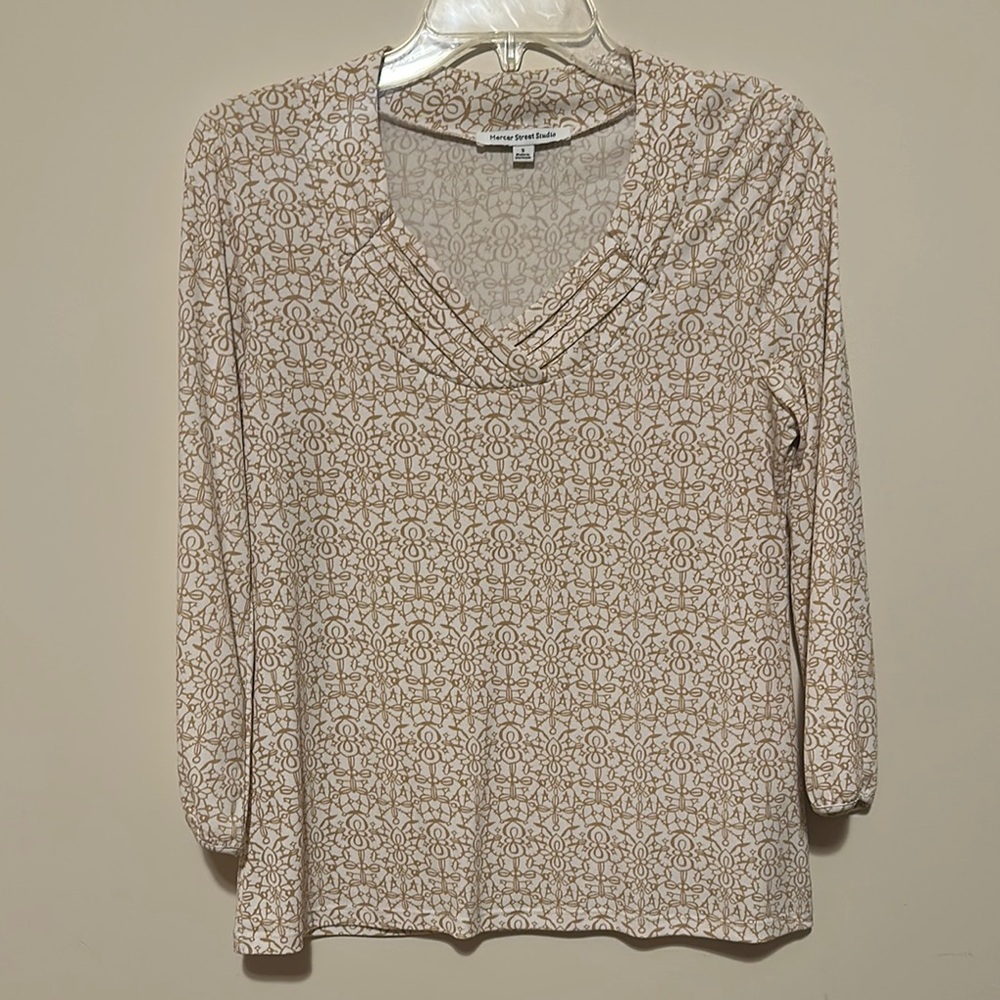 Mercer Street Studio Beige and Tan Patterned Blouse